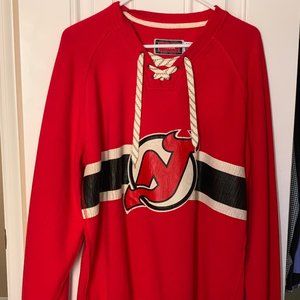 New Jersey Devils Men’s Crewneck Sweater Reebok Skate Laces Medium M NHL Hockey